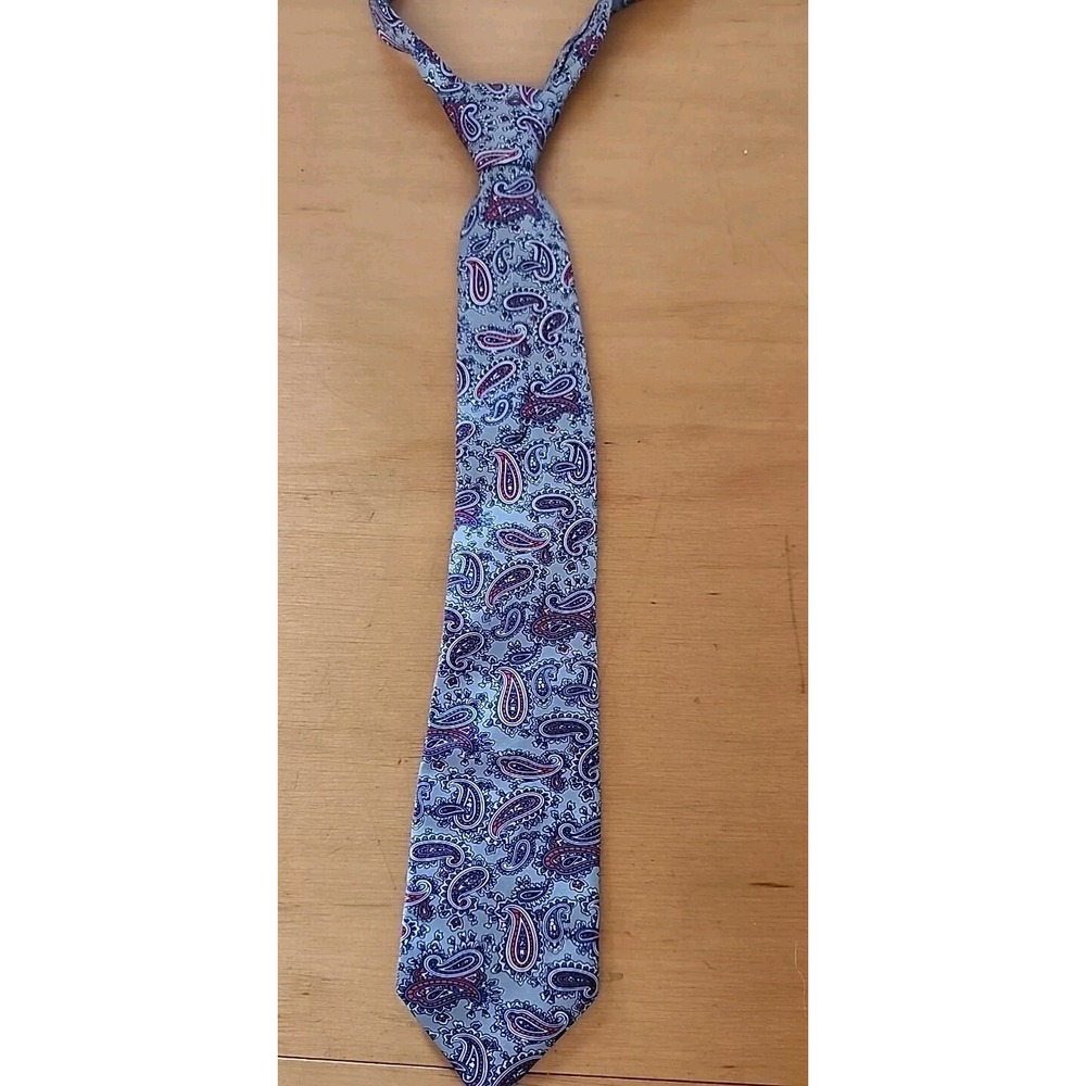 Vtg Paris All Silk Blue Yellow Paisley Neck‎ Tie